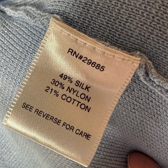 Pendleton Cardigan Sweater Blue White Striped Silk Sz L Preppy Academia Varsity - Picture 7 of 13